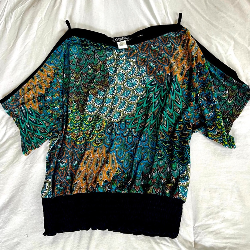 Vtg Y2K fairy paisley print off the shoulder blouse